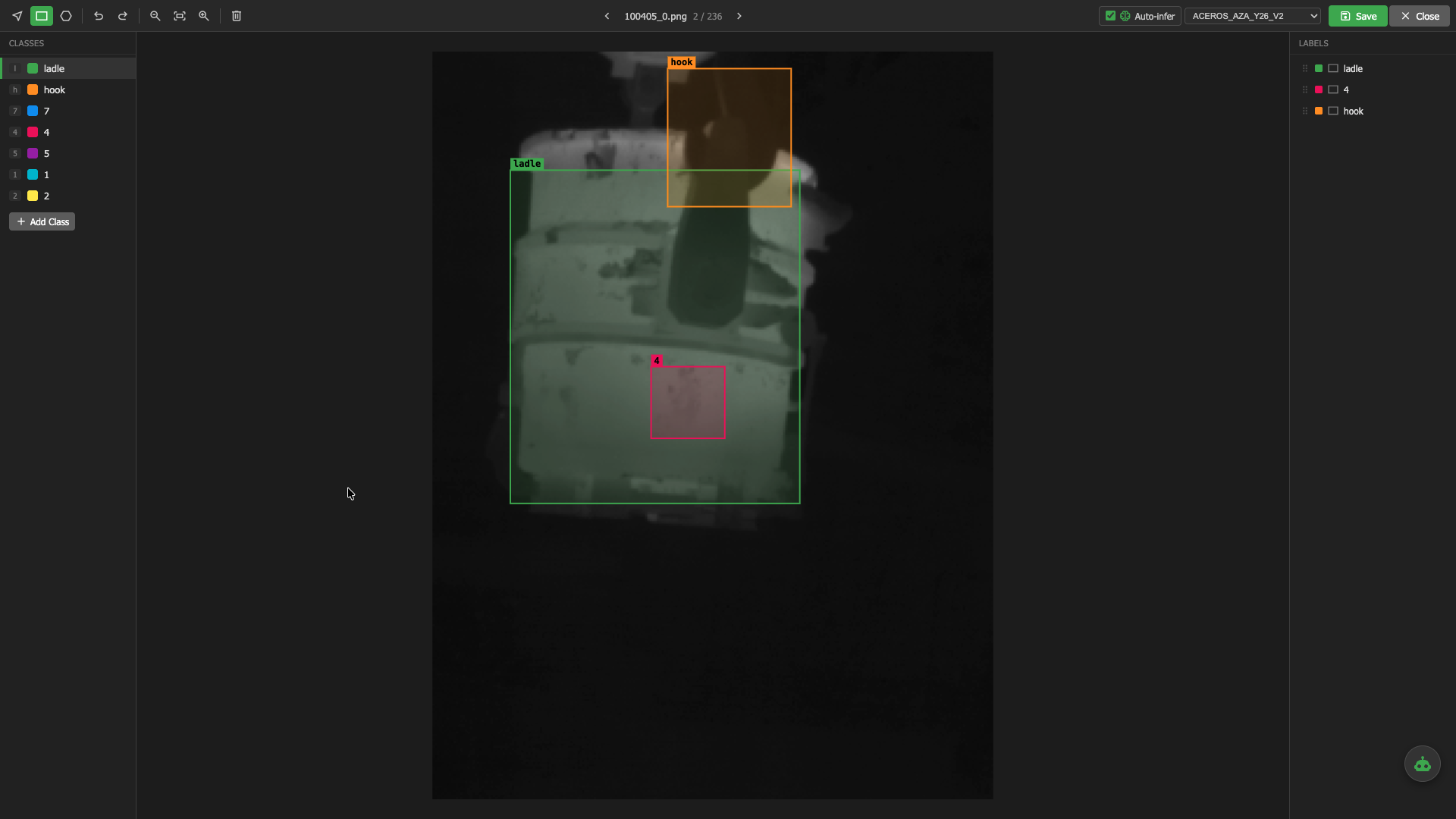 Native tagging interface with bounding boxes and class assignment