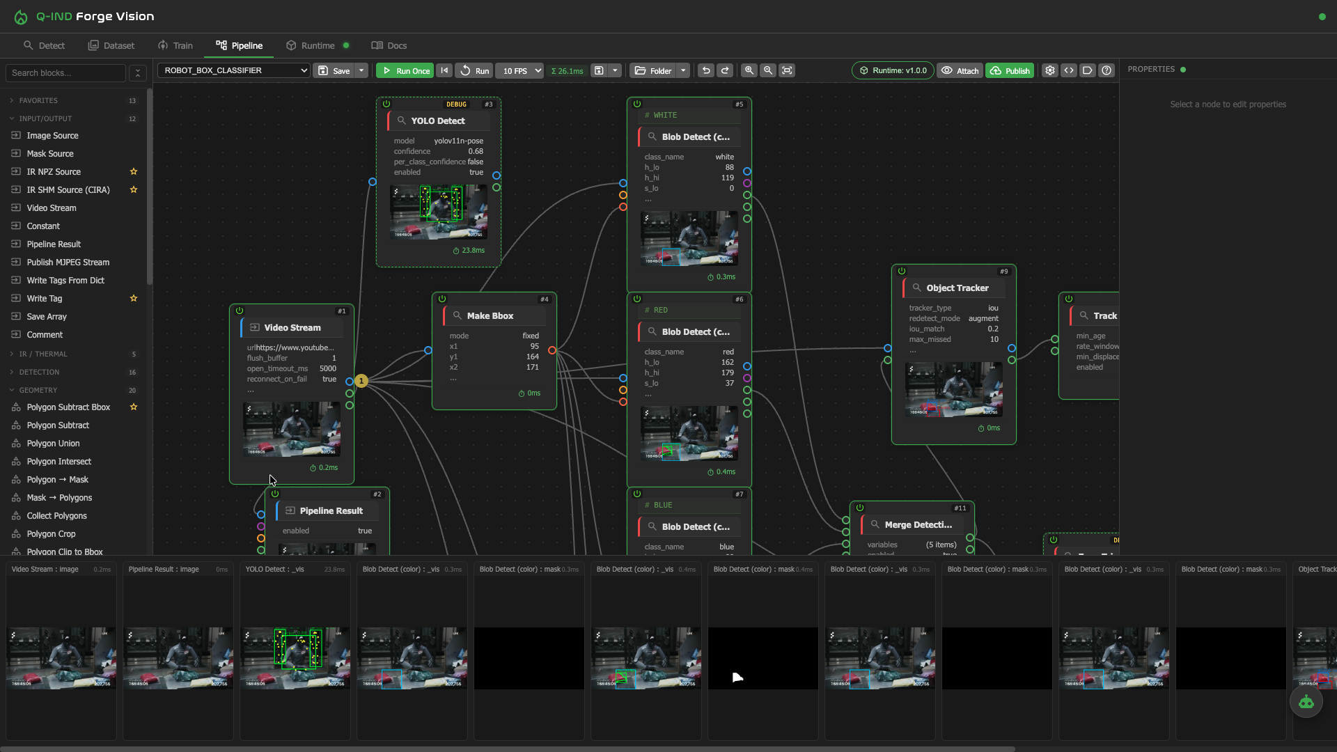 Visual pipeline editor with connected blocks
