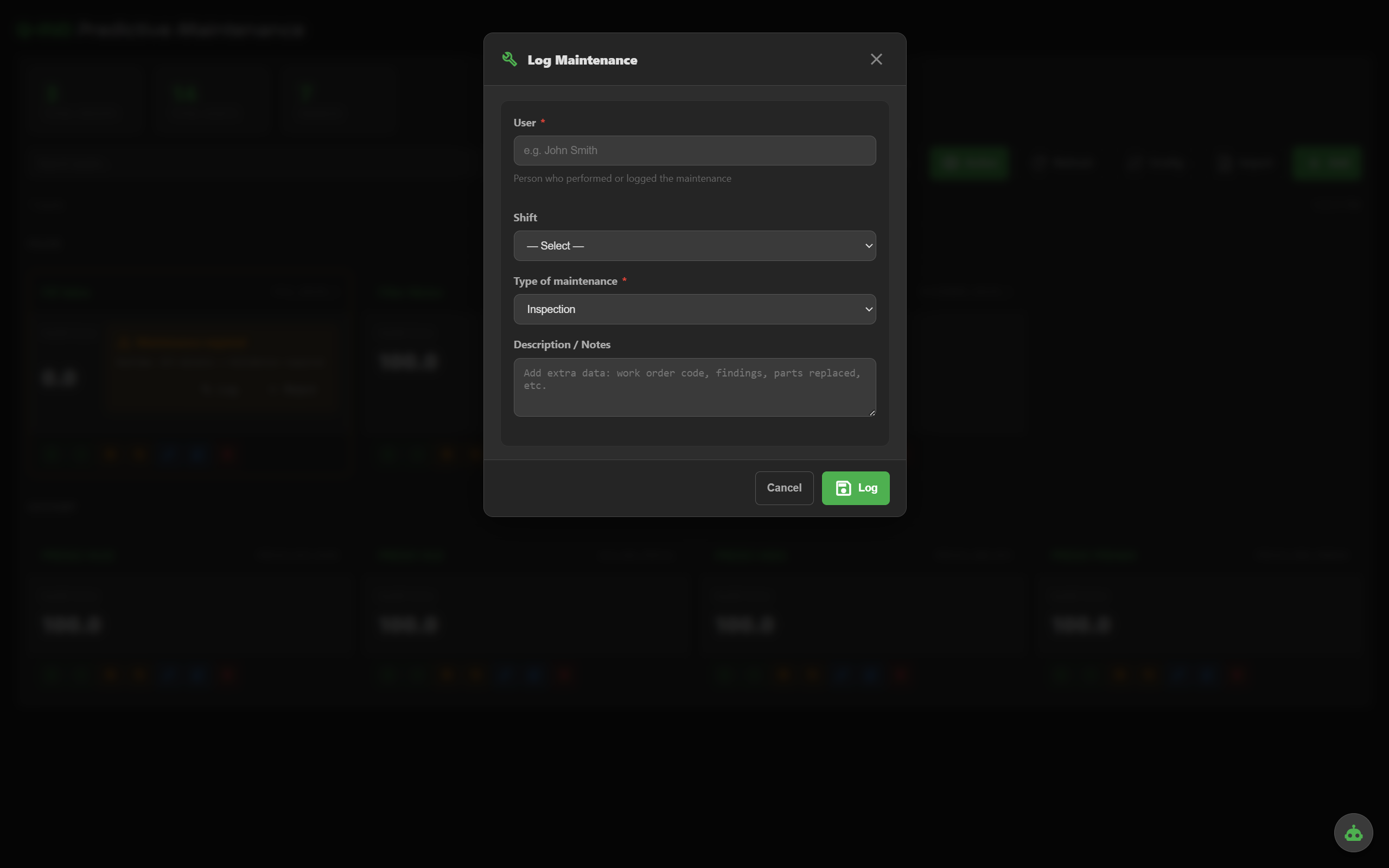 Anomaly log showing chronological events